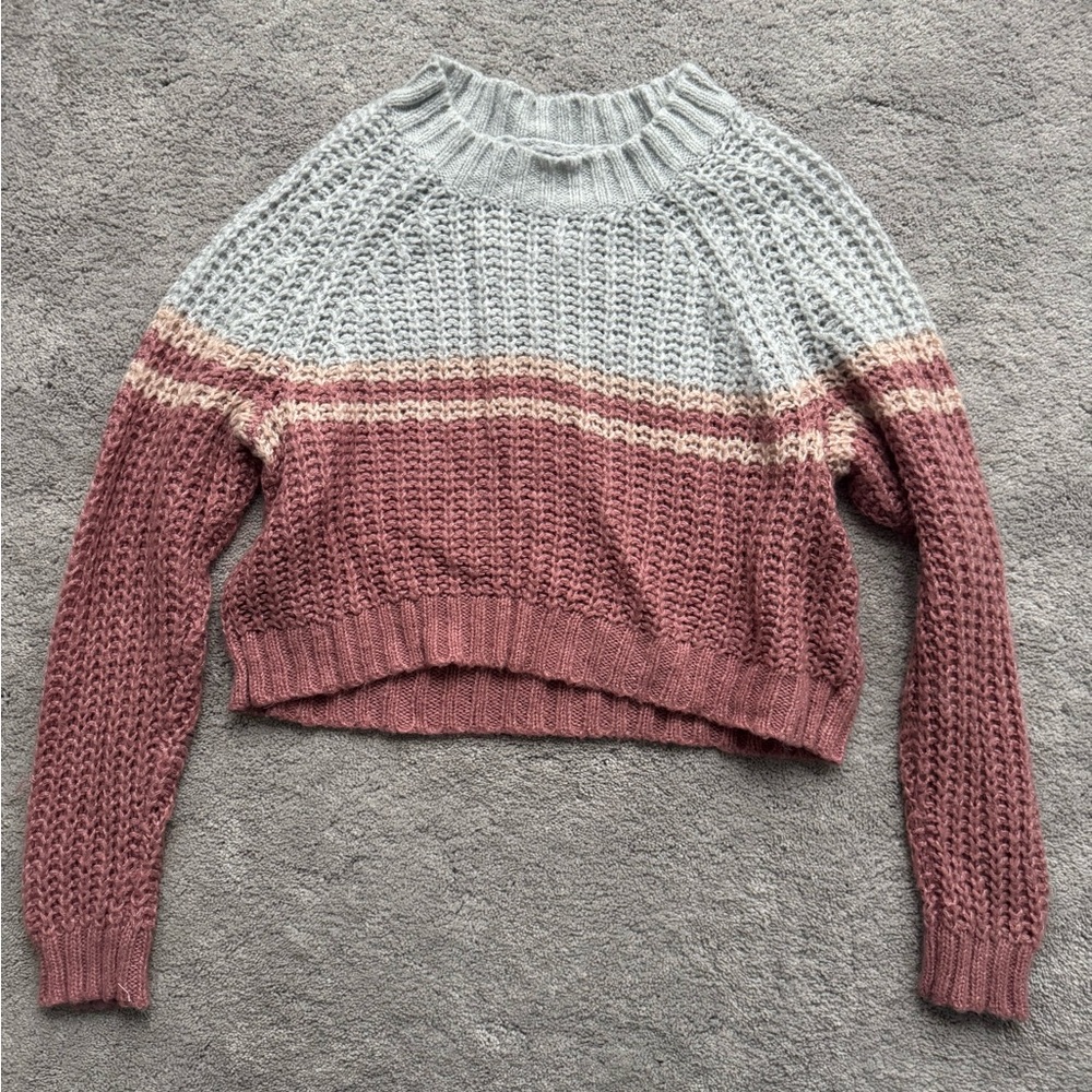 American Eagle Outfitters Women's Knit Sweater - Gray and Pink